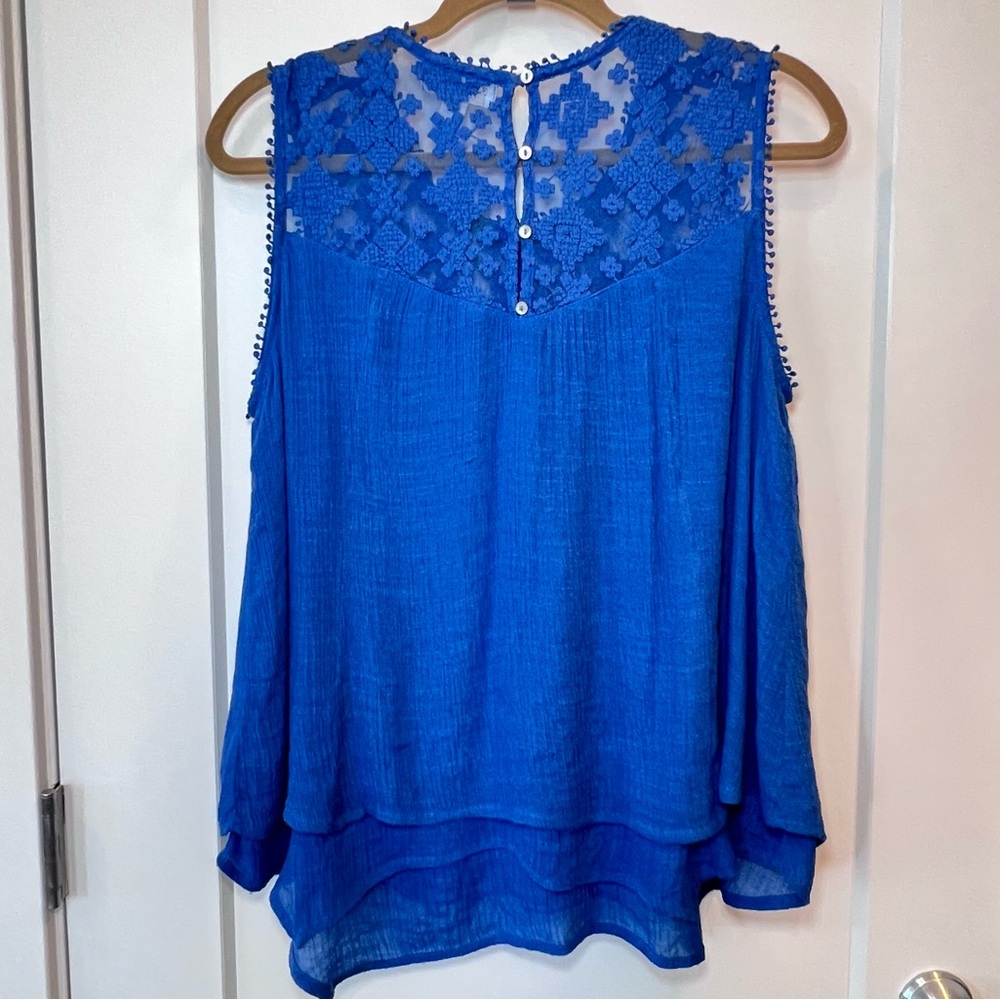 STUDIO PETITE JPR Blue Lace Gauze Tank PXL Layered Hem Boho Coastal - Picture 16 of 17